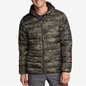 Eddie Bauer CirrusLite Hooded Down Fill Lightweight Puffer Jacket Camo Green